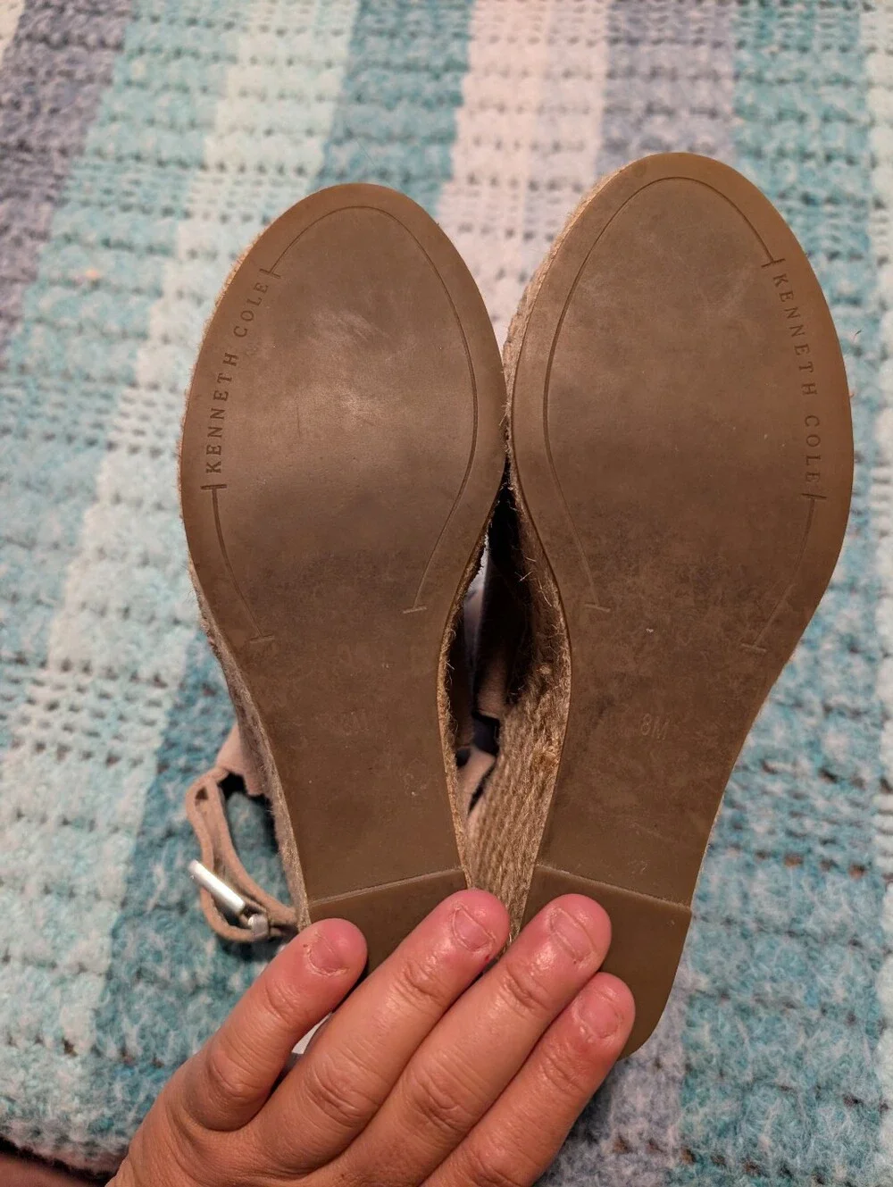 Kenneth Cole Olivia Taupe Espadrille Wedge Sandals with Ankle Strap Size 8